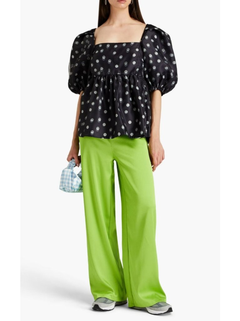 Stine Goya Black Organza Mini Daisy Kinsley Puff Sleeve Top, Size M, Nwt $310